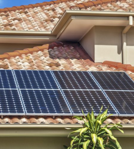 Solar panels on suburban Australian home roof